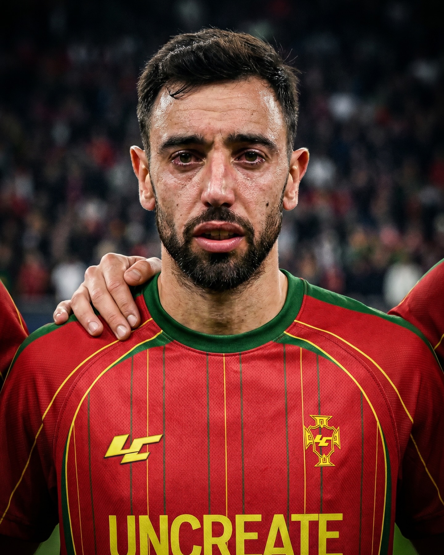 Red and green football jersey portrait