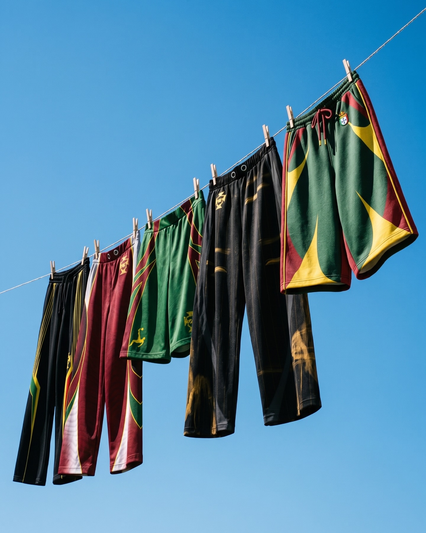Collection pieces hanging on a clothesline