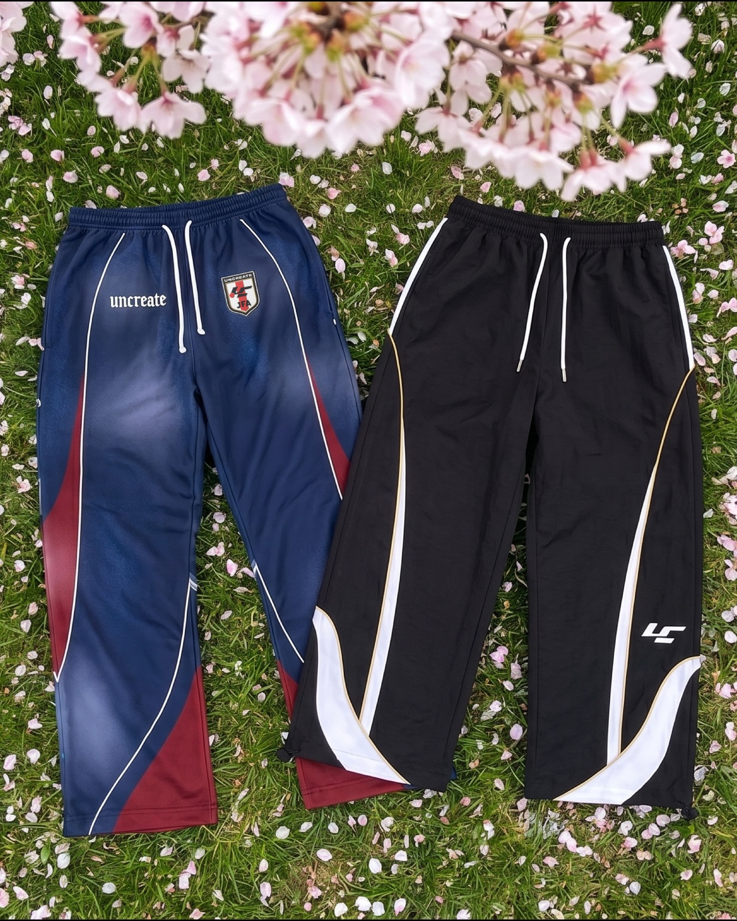Blue and black pants design details